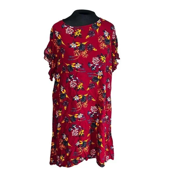 Beachlunchlounge Dresses | Beachlunchlounge Collection Womens Red Floral Print Short Sleeve Tunic Dress Xl | Color: Red/Yellow | Size: Xl |
